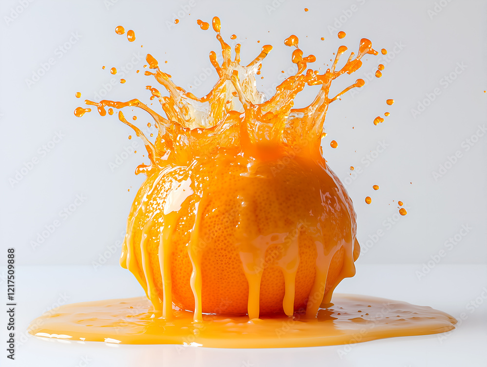 Poster a fresh orange splatters with a burst of vibrant orange juice creating a dynamic and refreshing visu