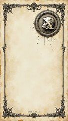 An old-fashioned, metallic looking sheet with a decorative border containing text about metalwork.