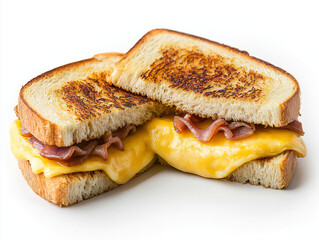 Grilled cheese sandwich with ham, golden toasted bread, and melted cheese, perfect for comforting meal. Enjoy delicious layers of flavor