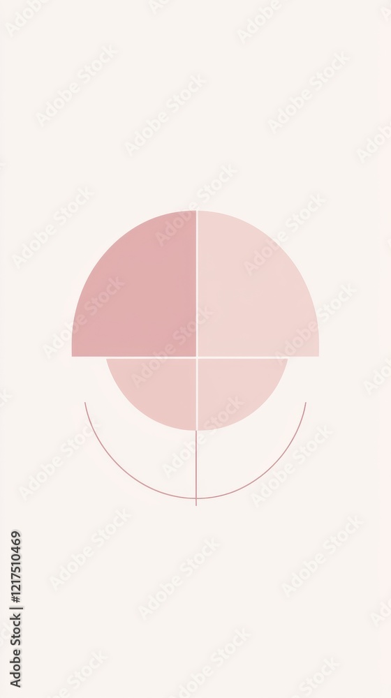 Poster minimalist abstract design featuring a pink semicircle divided into sections and intersecting with a