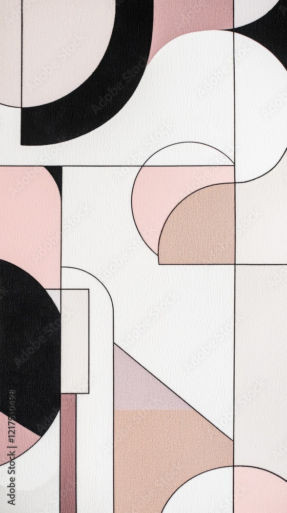 Poster abstract geometric background showcasing various shapes in pink, black, and beige, creating a visual