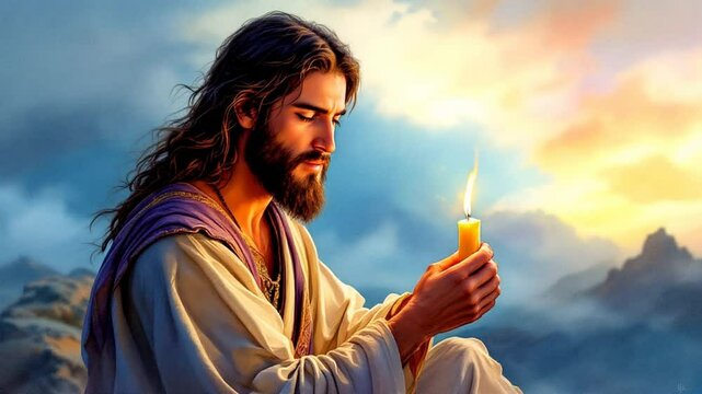 A cinematic video of Jesus Christ praying