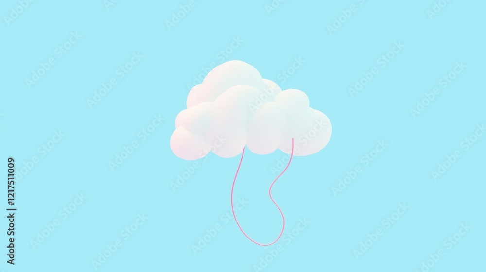 Poster 3d rendering of a white cloud floating gently against a serene light blue sky, suspended by delicate