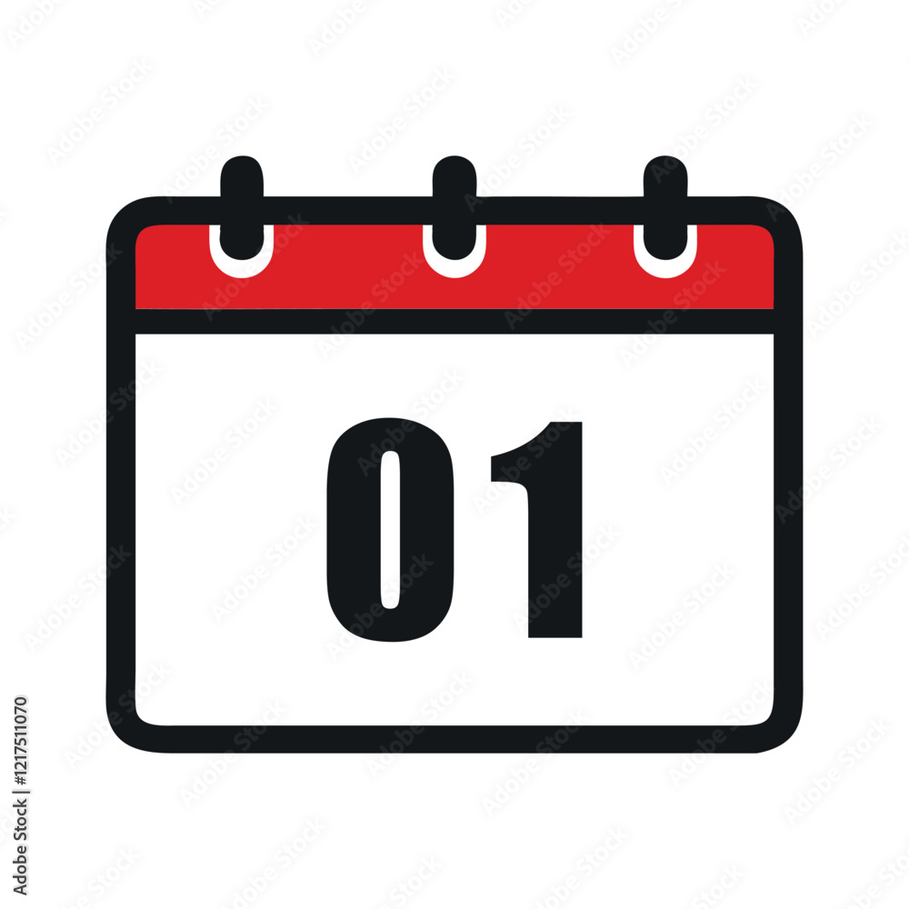 Poster simple calendar icon with 01 date isolated on white background