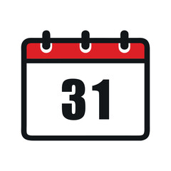 Simple calendar icon with 31 date isolated on white background