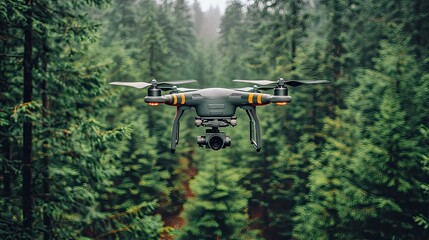 Fototapeta premium Drone Flying Over Lush Green Coniferous Forest