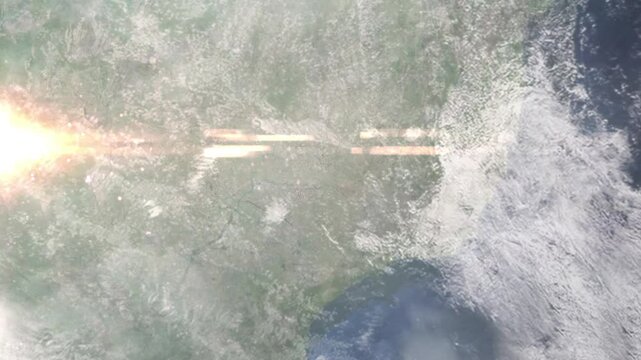 Zooming in on Uberaba, Brazil frome space - Perfect for Travel Intros and Backgrounds. Realistic 3D Animation.