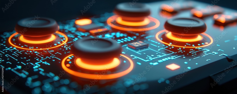 Poster futuristic control panel with glowing buttons and circuits