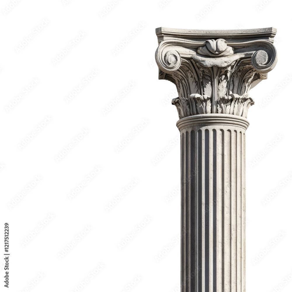 Poster a close-up of a classical ionic column showcases intricate detailing of its capital and fluted shaft