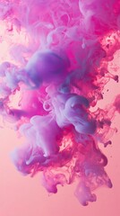 Fototapeta premium Pink and purple ink swirling together in water, creating a beautiful abstract cloud of color against a light pink background, perfect for backgrounds, wallpapers, and artistic projects