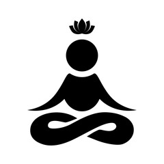 Meditation icon in flat style. Yogi with a lotus symbol in black. Meditating with a lotus icon. Related to healthy living, yoga, meditation, relaxation Vector illustration for graphic design, web, app