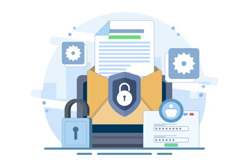 online cyber data security concept, Personal data and email security, internet security or information privacy. secure internet security system. flat vector illustration on background.