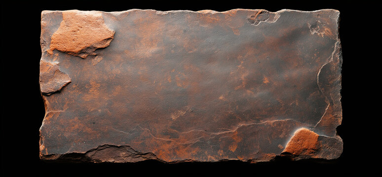 Ancient rectangular stone tablet with textured surface and rough edges, showcasing weathered appearance. This artifact evokes sense of history and mystery
