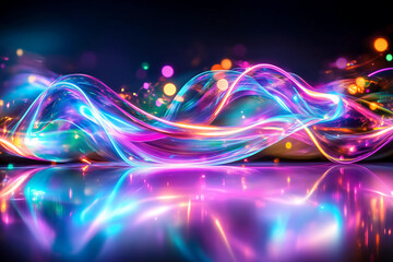 Ethereal Light Trails Dance: Abstract Motion Art with Pastel Hues of Pink, Lavender, and Mint Green