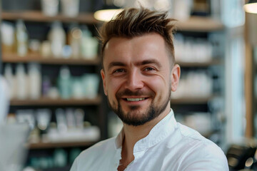 Obraz premium A woman in a hairdressing salon does her hair, generative ai