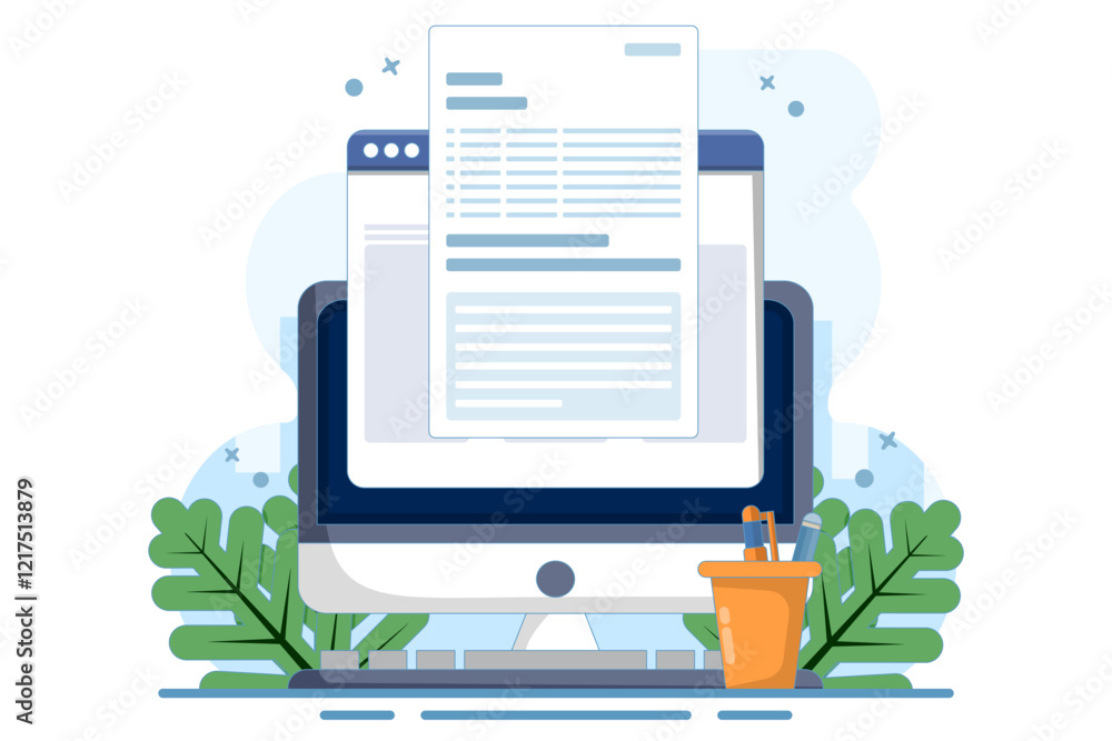 Fototapete concept writing online text document content on desktop computer or creating essay or book on pc, wr