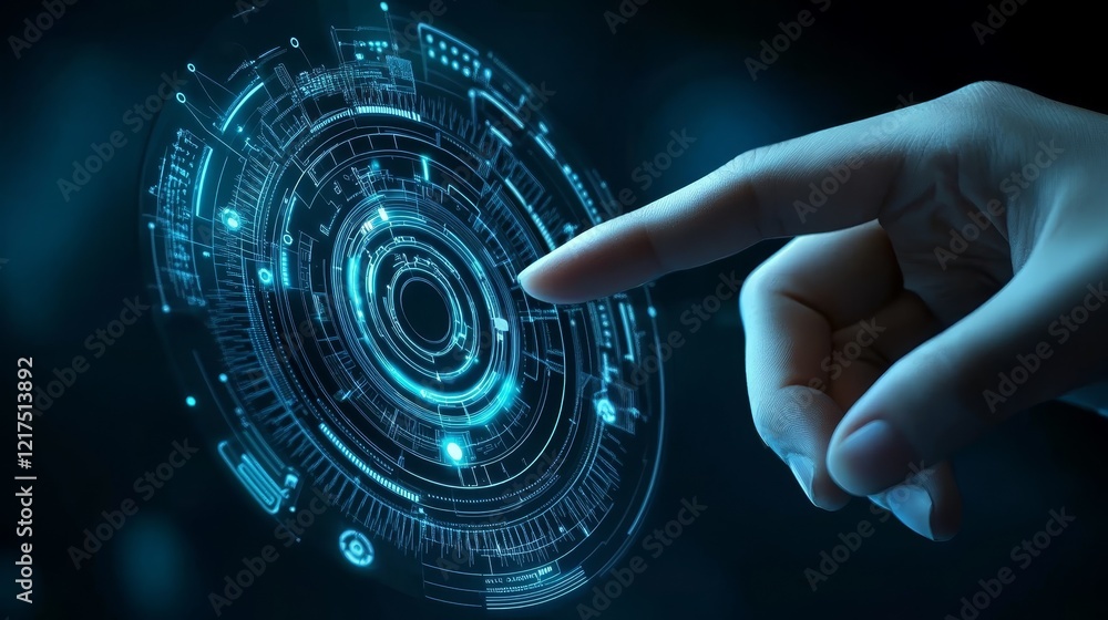 Poster hand navigating futuristic interface, a glimpse into innovative technology and seamless interaction