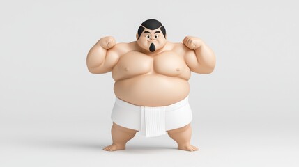 Sumo Wrestler Flexing Muscles in Dynamic Pose
