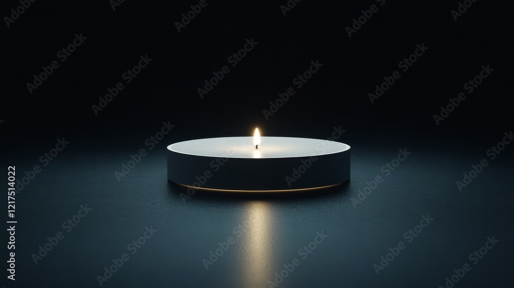 Poster minimalist candle flame on dark surface with subtle reflections creating a tranquil atmosphere for r