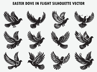 Graceful Dove in Flight Silhouette Vector - Ideal for Wedding, Religious, and Spiritual Projects