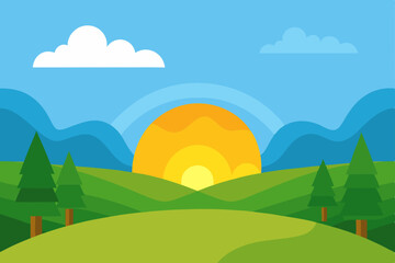 summer landscape with trees and mountains