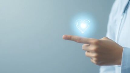 Glowing heart touched by gentle hand, a symbol of love, care, and affection for health wellness