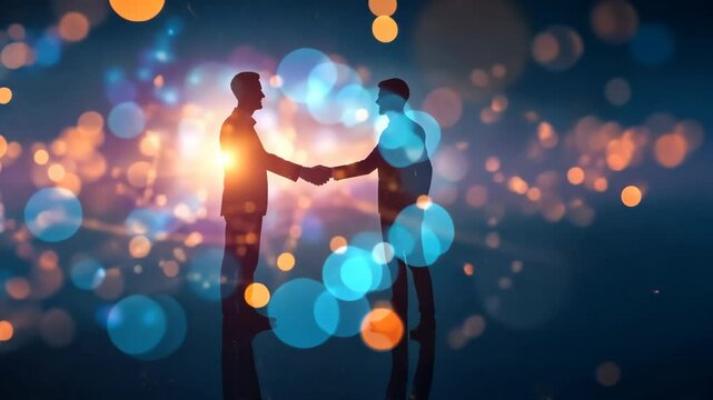 Handshake for teamwork of business merger and acquisition, successful negotiate. Hand shake, two businessman shake hand with partner to celebration partnership deal. Network effects for tech industry