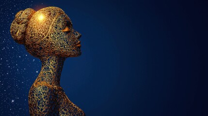 Obraz premium Intricate Golden Zodiac Maiden Portrait Art