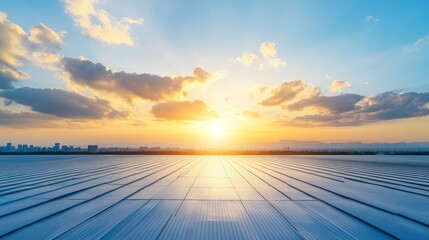 Spectacular sunset over rooftop, a golden hour silhouette against dramatic sky