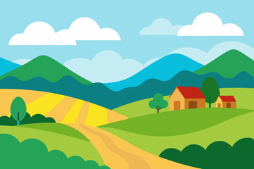 Fototapeta premium landscape with mountains and house