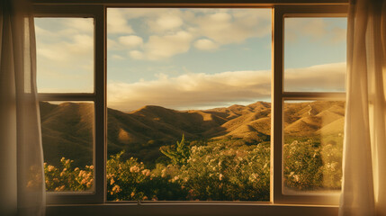 Golden Hour Mountain View from Window