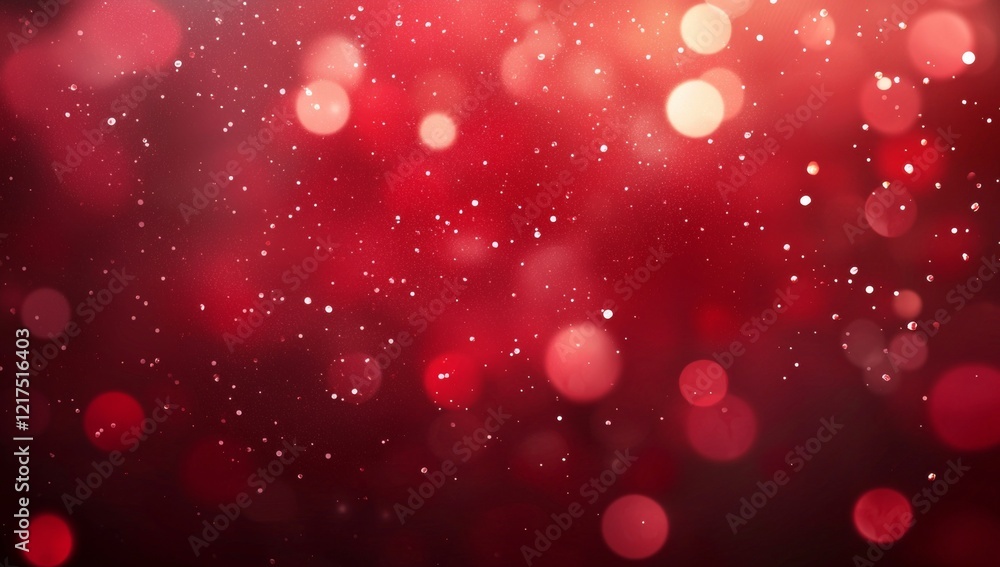 Poster creating a vibrant christmas background with shimmering red bokeh lights and gently falling glitter,