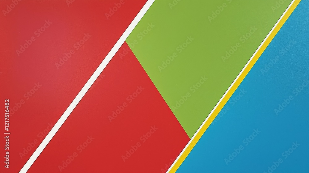 Poster abstract background displaying intersecting triangles of red, green, and blue, separated by diagonal