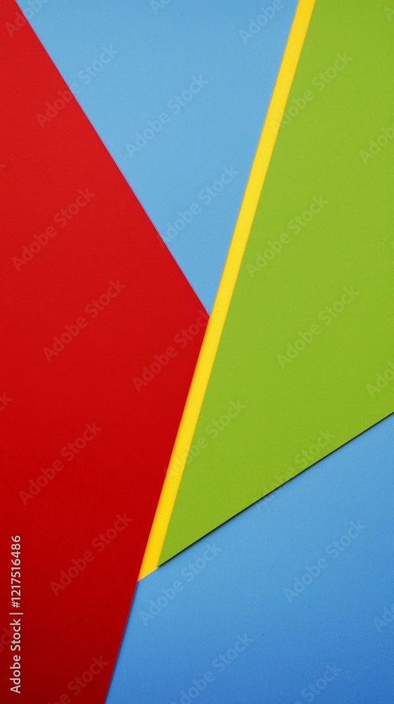 Poster geometric shapes in red, green, yellow, and blue are creating a dynamic and vibrant abstract composi