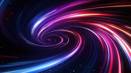 Spiraling cosmic bands of vibrant red and blue light in deep space