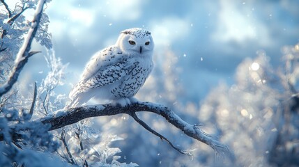 Snowy Owl in Winter Wonderland, Serene Arctic Scene