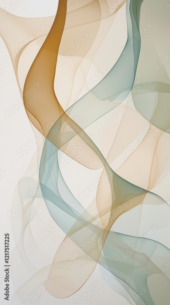 Poster beige and green lines intertwining and flowing across a light background create an abstract composit