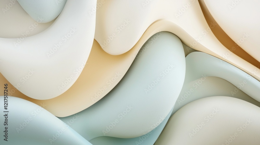 Poster smooth pastel-colored shapes creating a visually appealing abstract composition with flowing lines a