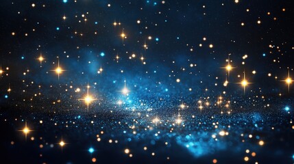 Obraz premium Twinkling cosmic starlight on shimmering blue and gold celestial backdrop