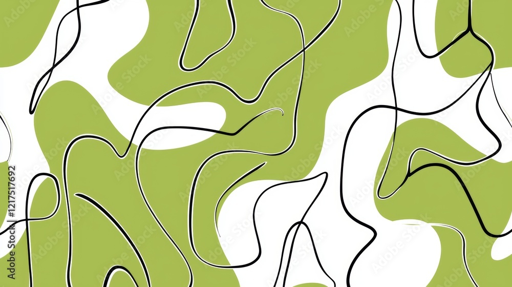 Aufkleber continuous lines flowing gracefully over a vibrant green and white abstract background create a mode