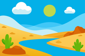 Obraz premium vector illustration of a desert landscape with mountains