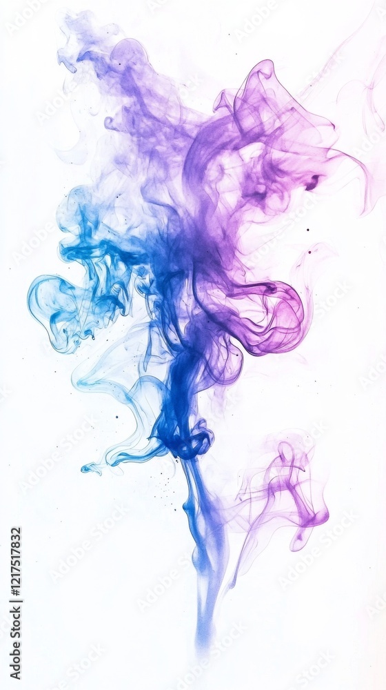 Poster colorful smoke creating abstract shapes on a white background, swirling and mixing to form a visuall