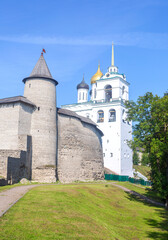 View of the medieval Pskov Kremlin in summer