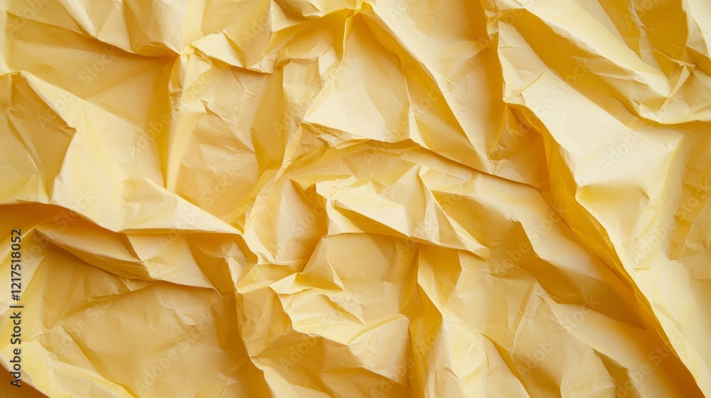 Poster crumpled yellow paper forms an intricate textured background, creating a visually interesting patter
