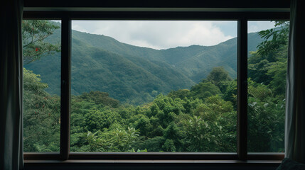 Serene Mountain View from a Window