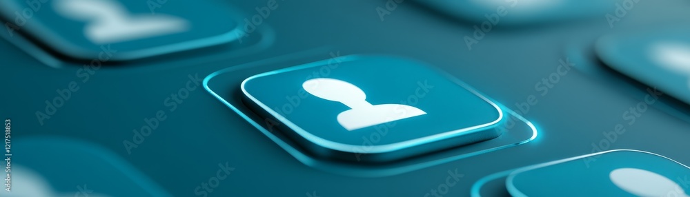 Poster closeup of blue computer keyboard with white key, a detailed view of modern input technology