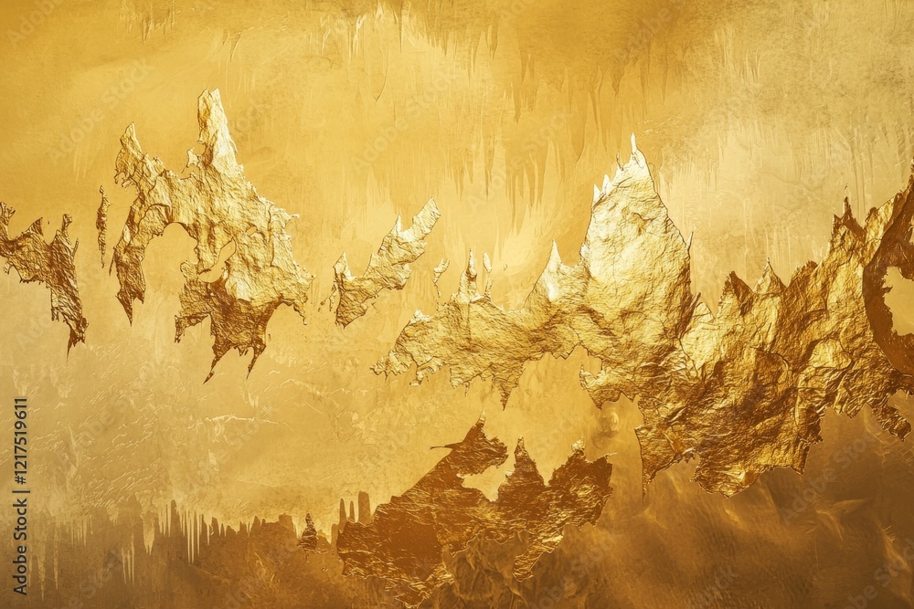 Poster golden textured background with stalactite-like formations creates an abstract representation of a c