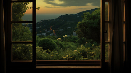 Serene Sunset View from a Window