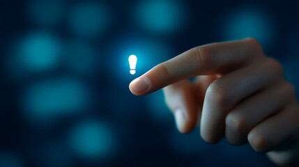 Hand pointing at button on vibrant blue background, concept of choice, decision, and action