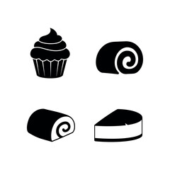 delicious cup chocolate cheese birthday cream cake hot dog  pudding and bakery baked food item silhouette icon collection set vector art flat design illustrations